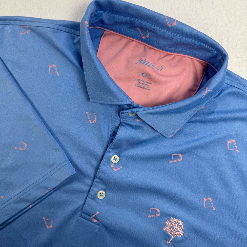johnnie-O Polo XXL Blue Golf Performance Tree Logo Print
